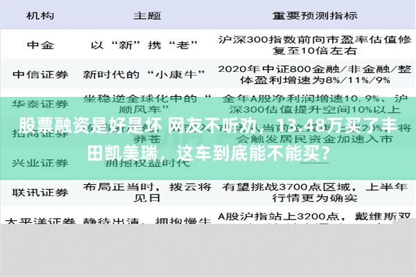 股票融资是好是坏 网友不听劝，13.48万买了丰田凯美瑞，这车到底能不能买？